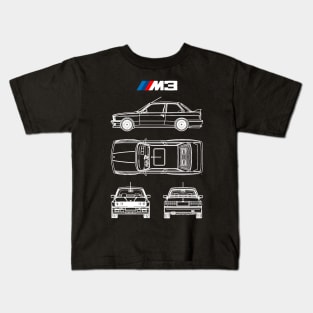 BMW E30 M3 Blueprint in White Kids T-Shirt